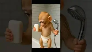 😂🐵 Baby Monkey Taking Bath for the First Time | Funniest Reaction Ever! #shorts