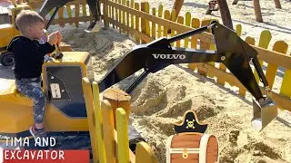 Toddler Takes on a Giant Excavator in a Sand Pit Adventure