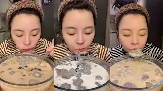 ASMR Mukbang Eating Taro Balls Dessert 🍠 | Creamy Milk Soup & Soft Chewy Sounds