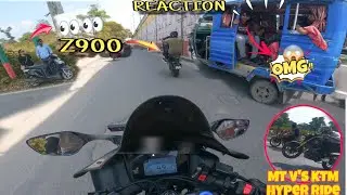 CUTE REACTION 🤯😁SUPER BIKE Kawasaki Z900 V's R15M MT V's KTM HYPER RIDE#kawasaki#z900 #r15m#motovlog
