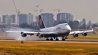 VERY SMOKEY 747 Landing Vancouver / Lufthansa D-ABVO