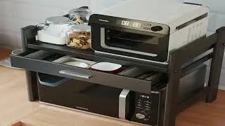 Kitchen Countertop Adjustable Multi-layer Microwave Oven Rack Drawer Cutlery Storage Box O