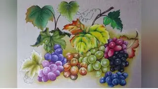 Pintura de folhas e de uvas em tecido (parte 7)