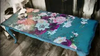 Hand painted Coffee Table with Prima Transfer Violet Hill