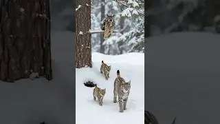 Lynx saves her babies from owl attack 🐾🦉🔥 Incredible moment! #shorts