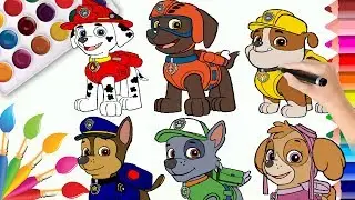 PAW PATROL Coloring Book How to Draw Paw Pups for Kids Chase Marshall Rocky Skye Rubble Zuma