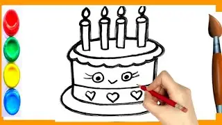 Birthday cake painting video । Kids drawing step by step । Simple drawing video 