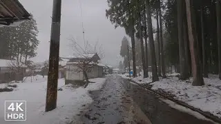 4K Japan Immersive Walk | Rain-Slicked Snow: A Quiet Stroll Through a Wintry Settlement