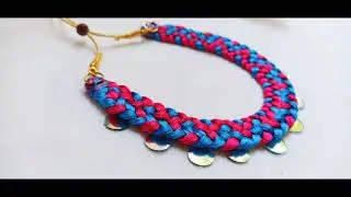 Chocker Double Colour Necklace Making At Home || Mirror Work || Silk Thread Jewellery Making