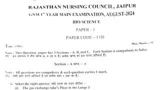 Rajasthan GNM first year Question paper 2022-23, Bio-Science Exam 2024 Solution @NursingGyan