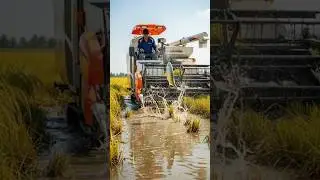 Shocking Farm Scene &mdash; Kubota Meets Fish in Rice Field 🐠 #KubotaHarvester #RealFarming #Shorts