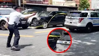 NYPD Rushes From Crime Scene With Tape Still Attached