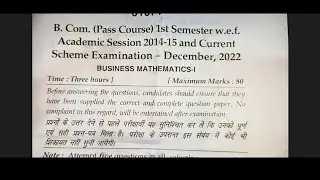 B. Com. (Pass Course) 1st Semester   Scheme Exam 2022 BUSINESS MATHEMATICS-I MDU University #exam