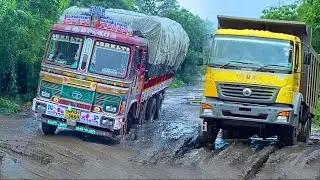 Worst Roads : Indian Truck Drivers Can Easily Overcome At Any Bad Road Conditions | Trucks In Mud
