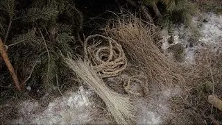 Primitive technology:How to make a rope in winter