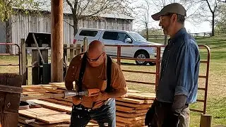Sawing and sharpening oak tomato stakes on the Frick Sawmill