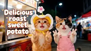 So Warm! 🍠 Family Sweet Potato Stall in Winter #love #cat