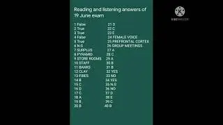 19 june exam ANSWERS of READING and LISTENING