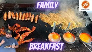 Amazing breakfast on Blackstone griddle - hashbrown - eggs - bacon - sausage