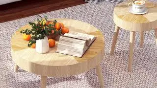 Modern Farmhouse Wooden Round Coffee Table End Table 2-piece Set|GIRATREE