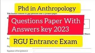 Phd in Anthropology Question paper 2023 ll RGUCET 2023 ll Answers key CUET Phd Anthropology QP 2023