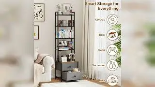 Review: CD Storage Rack with Drawer, 5-Tier DVD Organizer Shelf w/Adjustable Book Stoppers, Me...