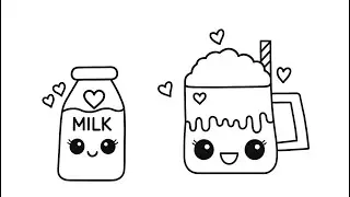 How to Draw a Cute Milk Bottle and Cute Cold Chocolate Coffee | Easy Drawing and Colouring for kid&rsquo;s