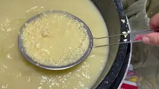 TEENY WEENY CHEESE CURDS, SCOOP INTO HOOP,  make Parmesan, Comte, Gruyere cheese.
