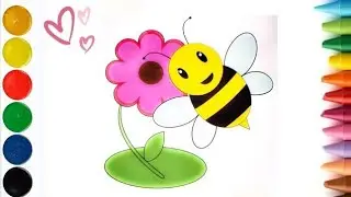 Easy and Cute HoneyBee 🐝 🍯 in the Garden 🏡 😍 ☔ Drawing, Painting & Colouring for kids and Toddlers