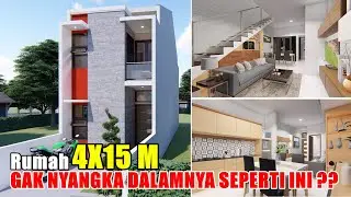 DESAIN RUMAH 4X15 M DENGAN 3 KAMAR TIDUR ADA TAMAN DEPAN DAN BELAKANGNYA