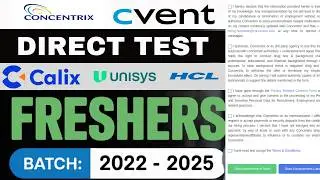 Direct Test Opportunity For Freshers | Cvent, Calix, HCL, Unisys Jobs | Register Now