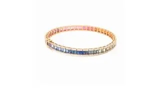 18ct Rose Gold Multi-Coloured Sapphire Baguette and Diamond Bracelet - 05450208 | Johnsons Jewellers