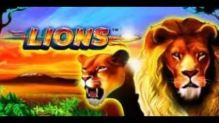 LIONS - Feature Bonus. Nice win with re-triggers!!