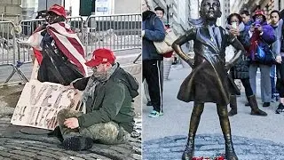 Wall Street's 'Fearless Girl' statue is turned into a Trump supporter..... 'Make American Great