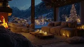 Christmas Night Covered In Thick Falling Snow | Peaceful Dark Winter Ambience For Deep Rest