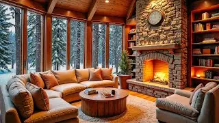 Beautiful Cabin in Winter Ambience ❄️ Relaxing Piano,Falling Snow & Warm Fireplace for Sleep, Study