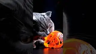 Cat ASMR: British Shorthair Eats Glowing Molten Lava Ball | Ultra-Realistic Magical Eating Sounds