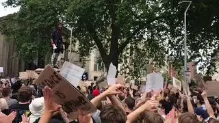 Speeches on the plinth where Colston&rsquo;s statue in Bristol once stood