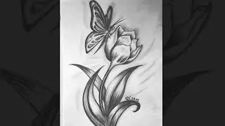 How to sketch beautiful Rose Flower with butterfly + shading #sketchingtutorial #rosesketch #nature