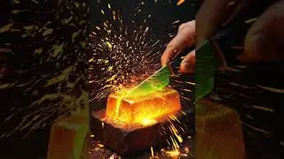 [ASMR] Slicing a 4K Molten Gold Bar 🔥✨  #asmr #satisfying #oddlysatisfying #slicing #gold #4k