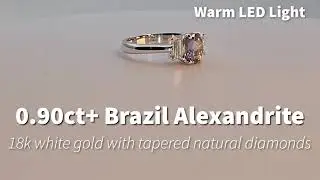 Brazil Alexandrite Ring 0.90ct with Tapered Natural Diamond Bespoke Design!