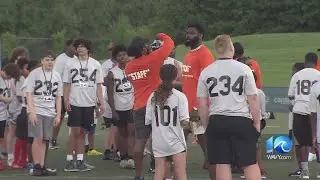 Eagles defensive end Josh Sweat holds youth combine