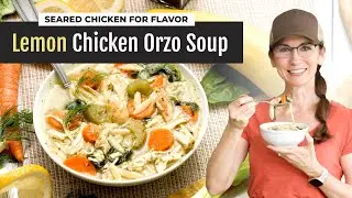 Лимонный суп орзо с обжаренной на сковороде курицей для дополнительного вкуса!!