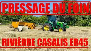 Presse moyenne densité Rivierre Casalis ER45 sur micro tracteur. Botteleuse micro tracteur