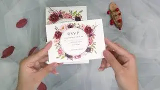 burgundy floral boho inspired UV printing on vellum paper wedding invitations EWUV027