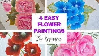 Create 4 Gorgeous One Stroke Flowers | Easy Brush Techniques for Beginners #wocol 