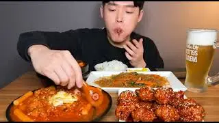 Stir-fried noodles + chicken thigh rice cakes #mukbang 