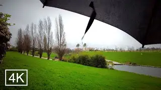 4K ASMR Rain Walk in Lisbon - Stormy Morning at the park - Parque Oeste - Portugal - 3D Audio