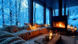 Happy Winter Night Jazz ☕ Cozy Cabin Fireplace Instrumental Music 3