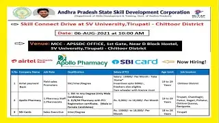 Jobs in Airtel Payments bank, Apollo Pharmacy, SBI Cards DRIVE in S.V University Tirupati - 2021